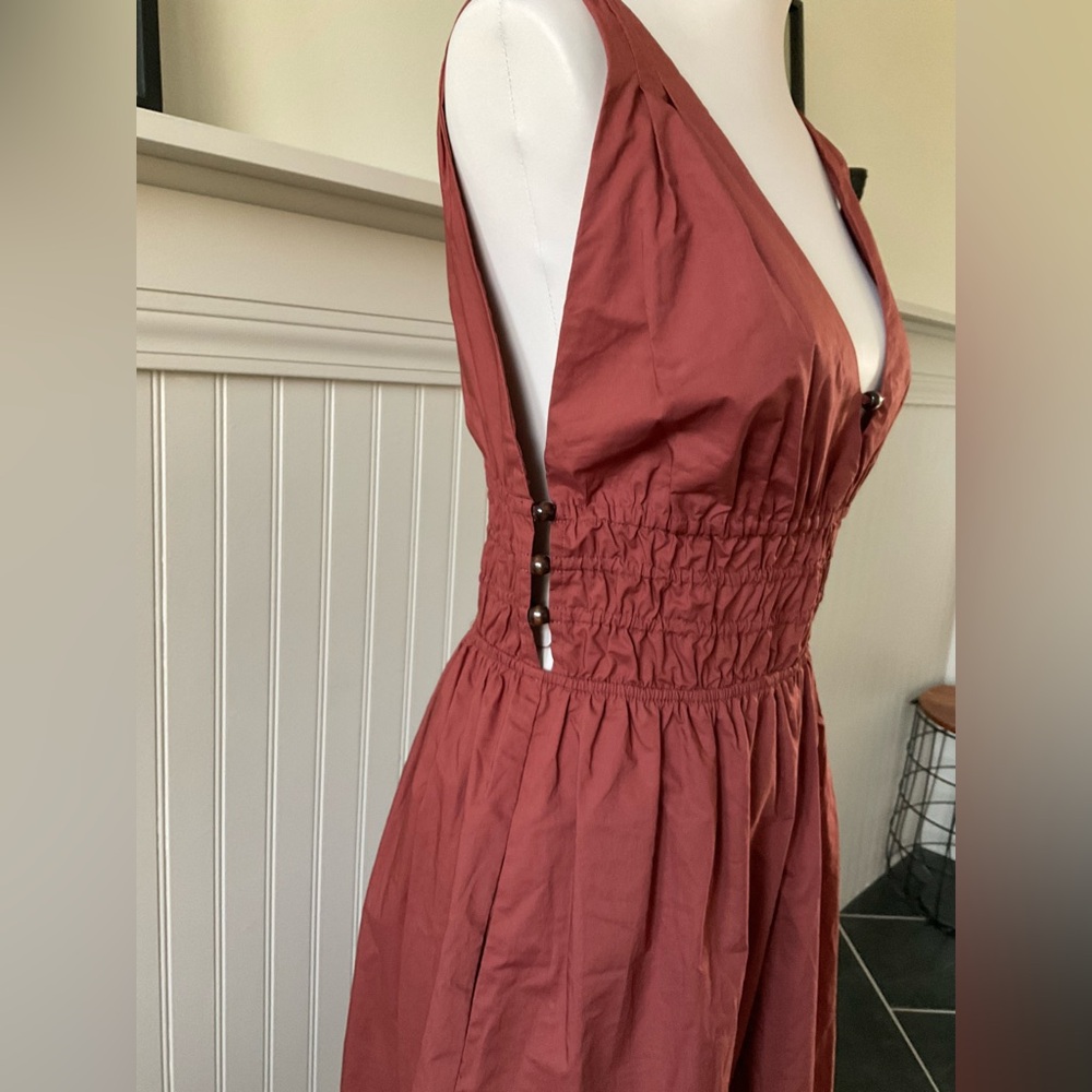 Steve Madden Rust Red Midi Dress with Smocked Waist - Picture 3 of 5